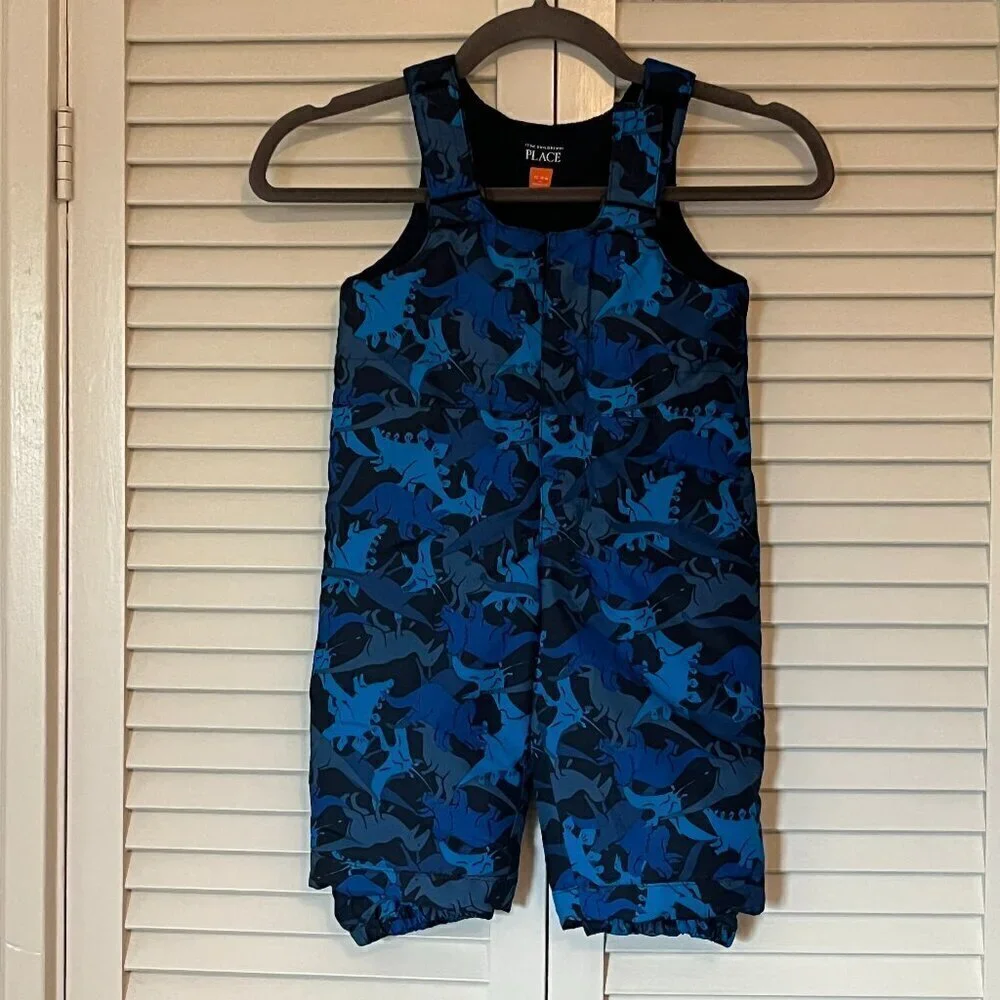 The Children's Place snow pants bib overalls dinosaurs blue 12-18 months